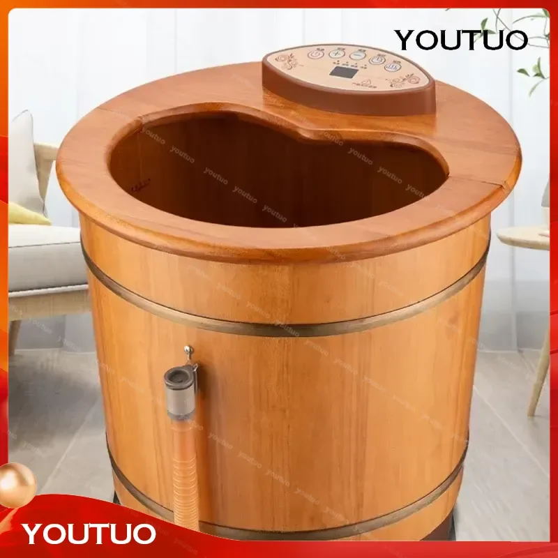 Electric Foot Bath Tub with Handle Home Massage Sauna Automatic Heating Constant Temperature Wooden Spa Experience