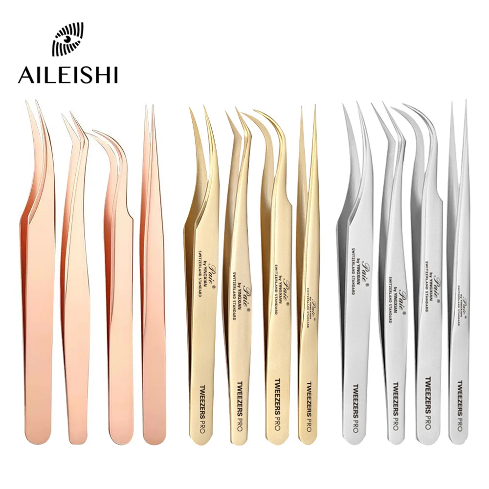 Pince à épiler antistatique AILEISHI, professionnelle, haute précision, pour extensions de cils, en acier inoxydable, antidérapante, outils de maquillage