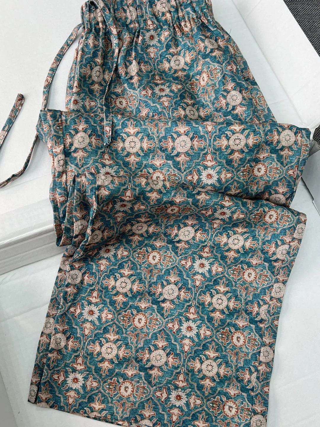 

New Chinese Style Printed Pants Women's Summer Elastic Waist Nine Points Casual Straight Leg Pants Floral Pattern Wide Leg Pants