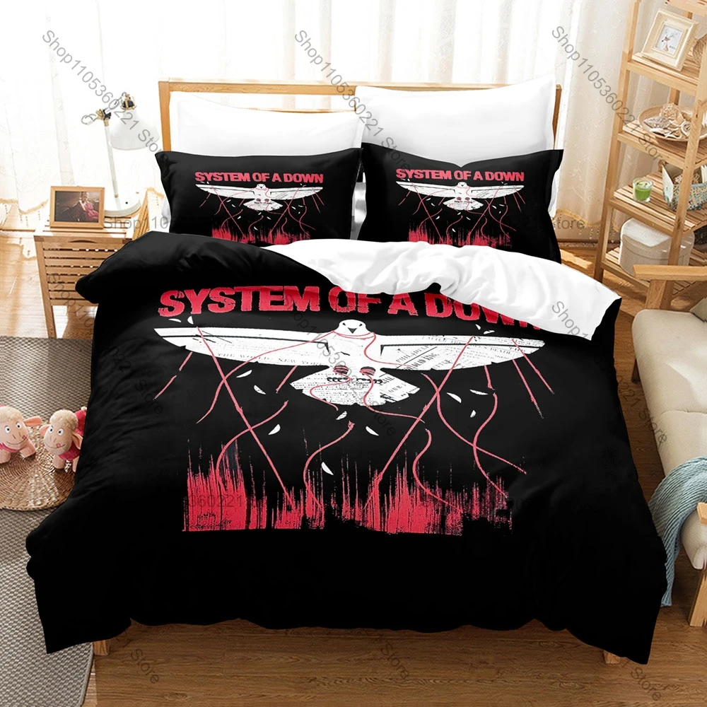 Rock Band System Of A Down Bedding Set Duvet Cover + 2 Pillowcases Vintage Music Graphic Comfortable Bed Linens