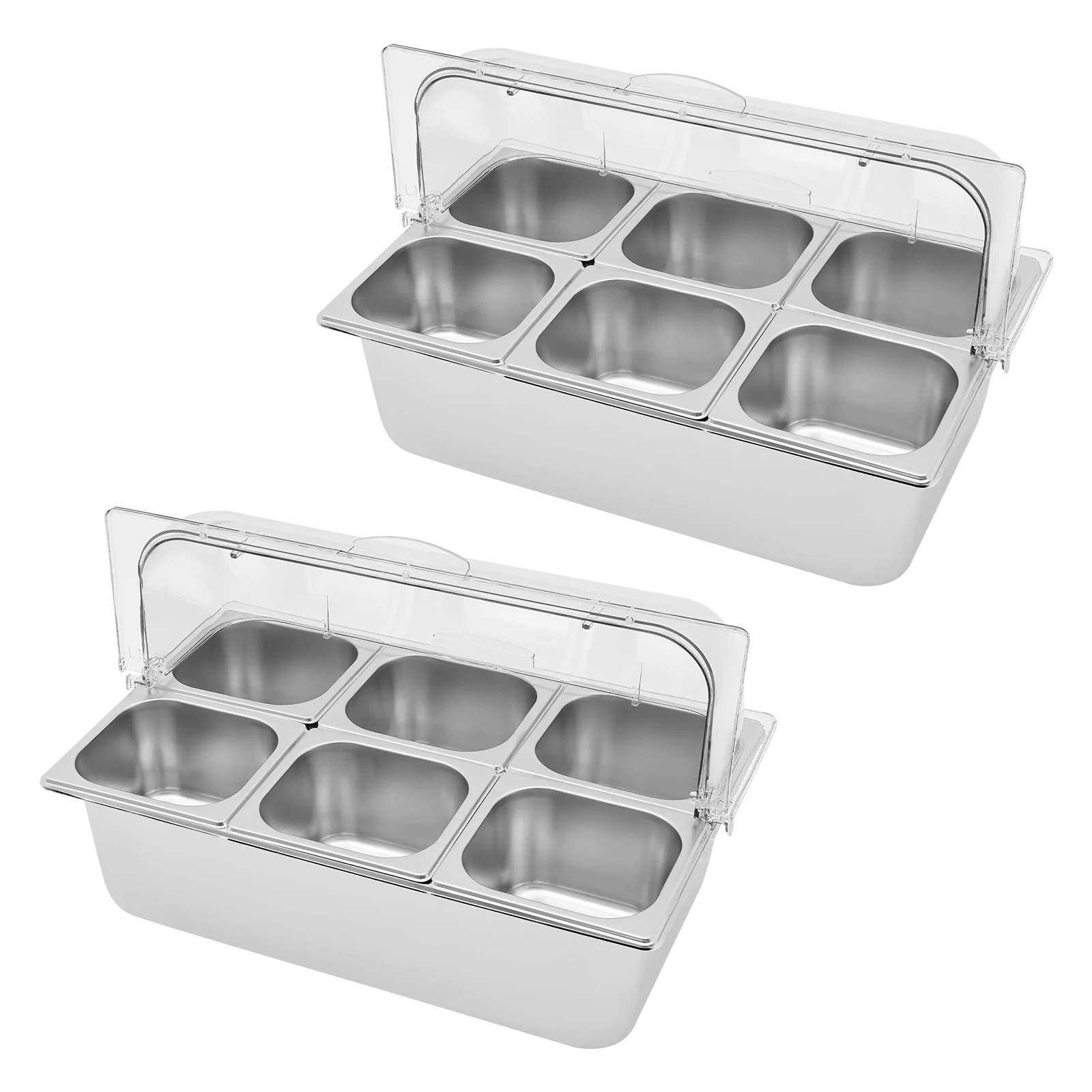 Six-Compartment Food Serving Container: Durable Stainless Steel with Flip Lid for Freshness, Hygiene, and Stylish Presentation