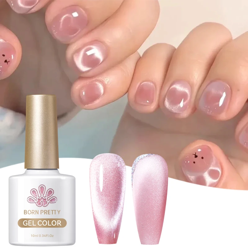 

BORN PRETTY Sea Blue Cat Magnetic Gel Nail Polish 10ml Snowlight Glitter Ultra Shine Glass Bead Soak Off UV Nail Art Varnish