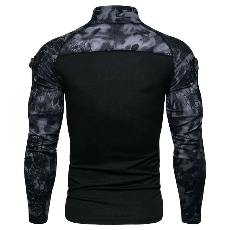 Tactical Tops Long sleeved T-shirt Men Zipper Pocket Clothing 2024 Men\'s Military T-shirt Outdoor Elastic Fitness Camo