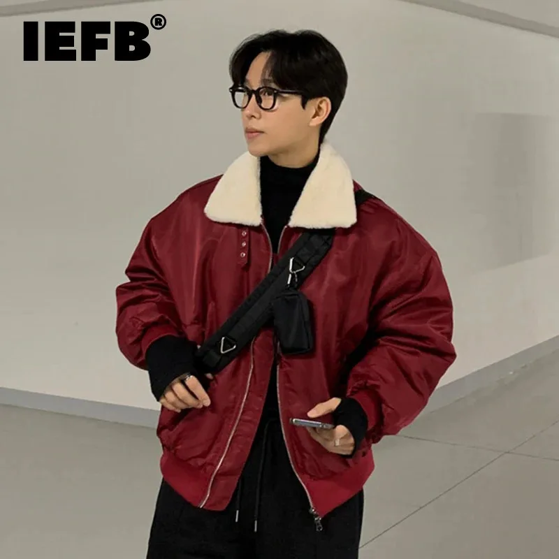 IEFB Korean Style Men\'s Jackets Casual Belt Turn-down Collar Solid Color Zipper New Autumn Trendy Male Loose Coats Tide 9C7676