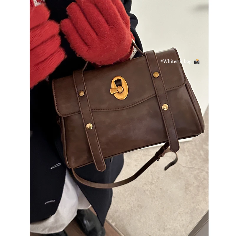 Retro Large Capacity Crossbody Bag For Women 2024 Fashion Portable Small Square Bags Textured Versatile Commuter Shoulder Pack