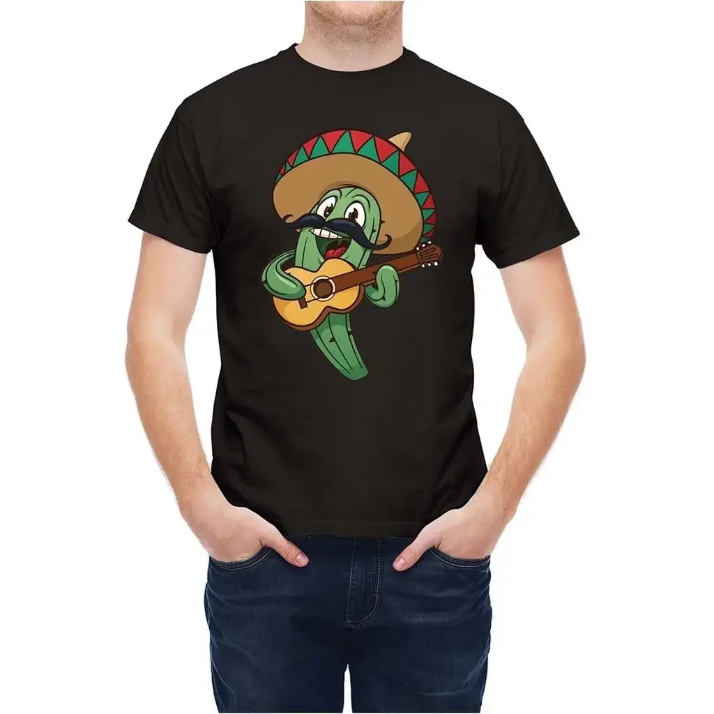 

Humorous Comical Cartoon Sombrero Cactus Guitarist Singer T Shirt New 100% Cotton Short Sleeve O-Neck T-shirt Casual Mens Top