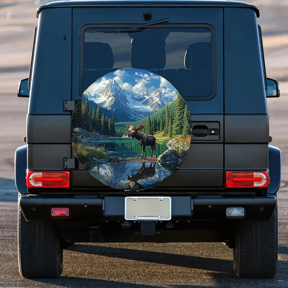 Moose in Mountains Tire Cover Storage Bag Durable Polyester Trailer Wheel Protector Accessory