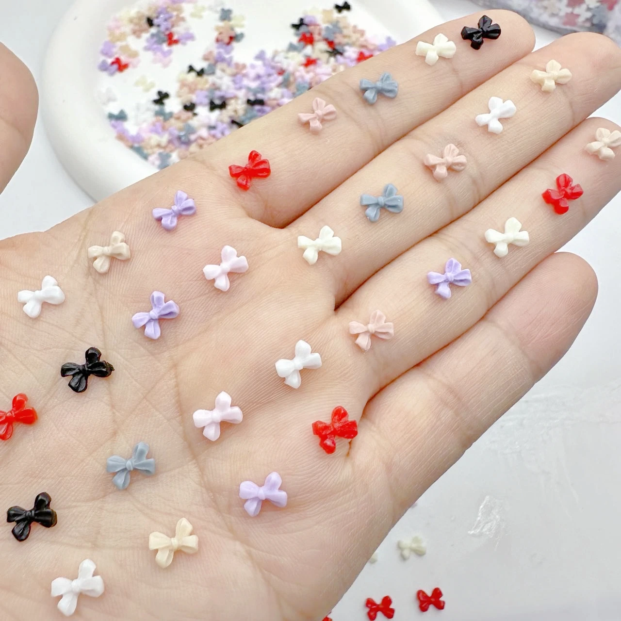 50pcs Bow Nails Charms Kawaii Nail Art Accessories 3D Colorful Resin Ribbon Parts Mini Rhinestones Nails Decorations Korean DIY - Detail 1