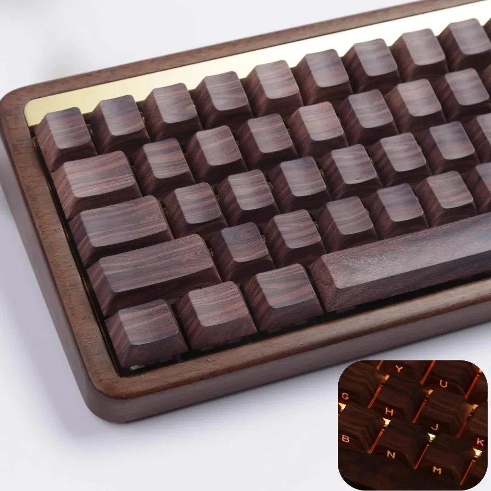 Walnut Texture Side-Printed Shine Through Cherry/MOA Profile Dye-Sub 135-Key PBT Keycap for South Facing LED Cherry MX Switches
