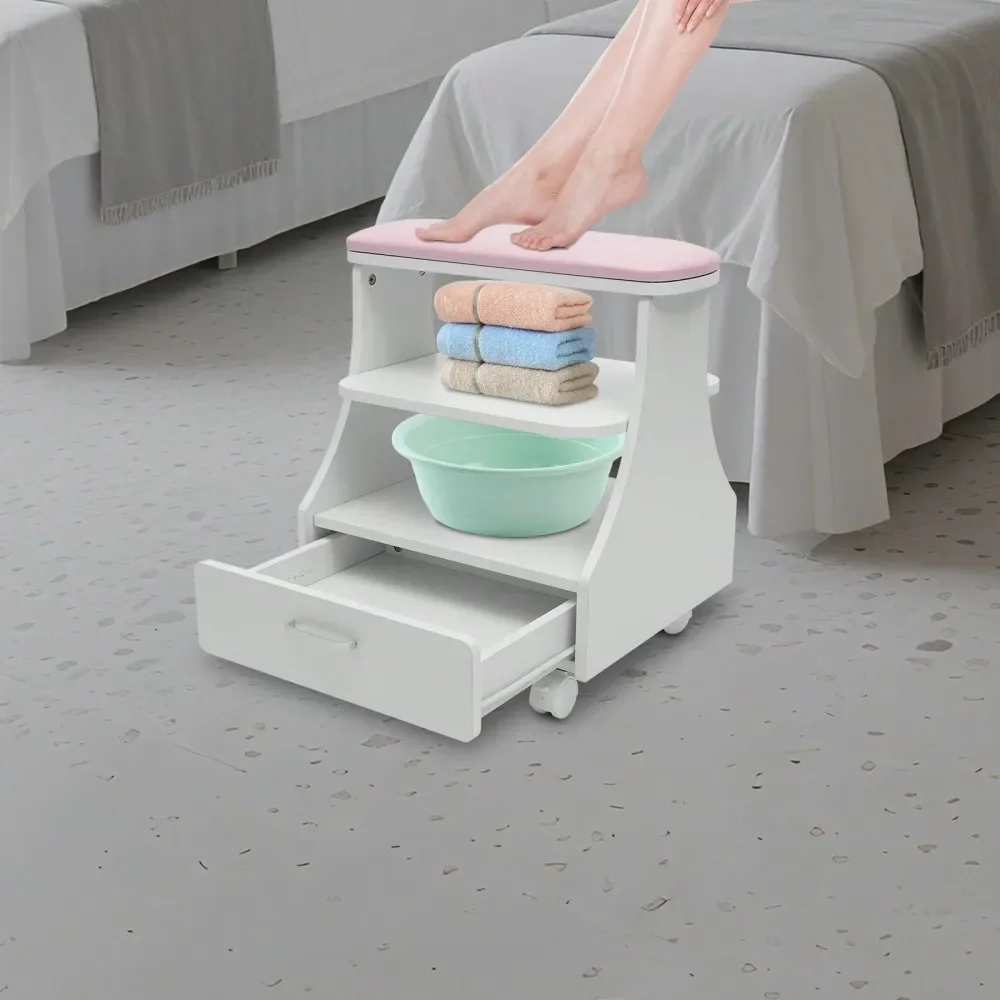 

Pink Portable Esthetician Trolley Cart, Free Standing Salon Nail Foot Trolley Cart, Sturdy Manicure Pedicure CartComfortable Se