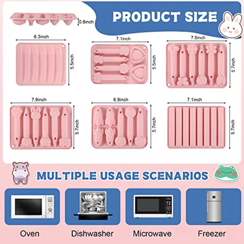 Molde de silicona para crayones de 6 piezas, molde de fusión de crayones de cavidad 3D, surtido de moldes reutilizables para reciclaje de crayones