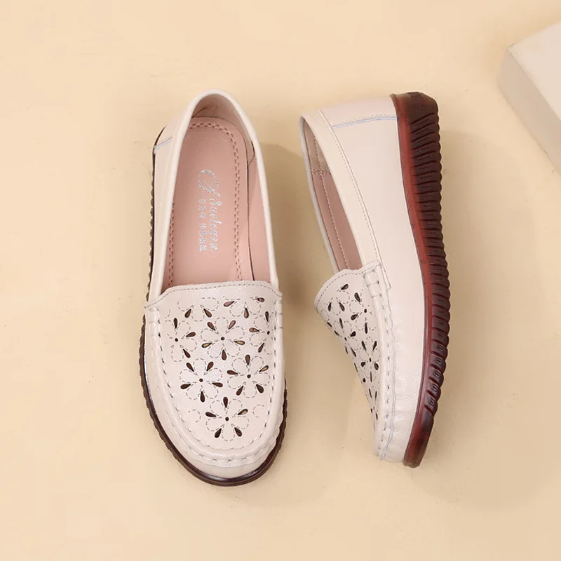 

Универсальные качественные неглубокие дышащие туфли из натуральной кожи, женские лоферы, весна-лето 2026, повседневная обувь на плоской подошве для мам, вождения