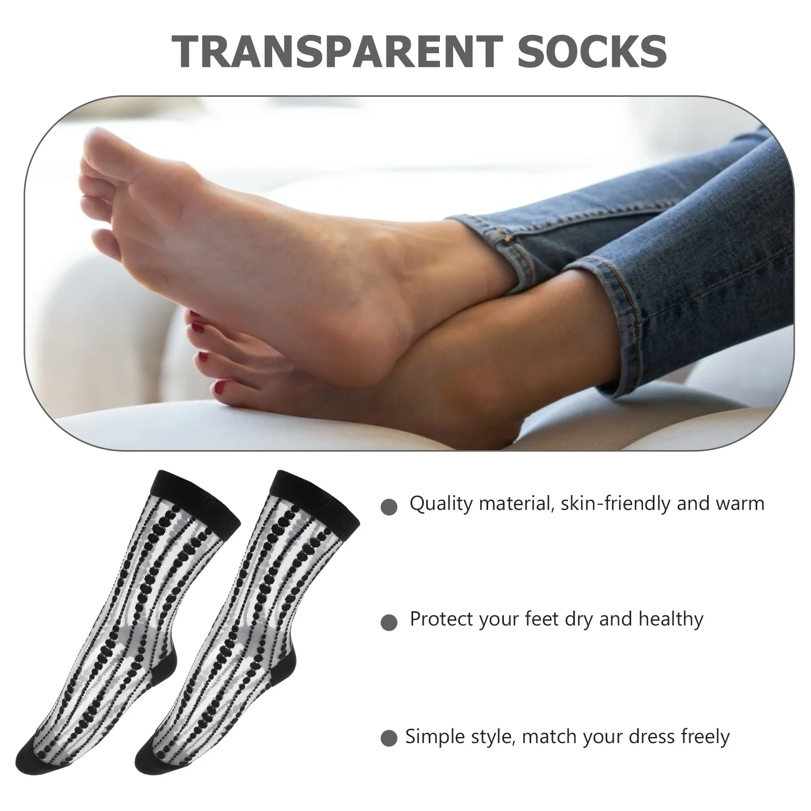 

1 Pair Water Drop Pattern Transparent Ultra-Thin Hollow-Out Design For Women Summer Thin Girls Socks