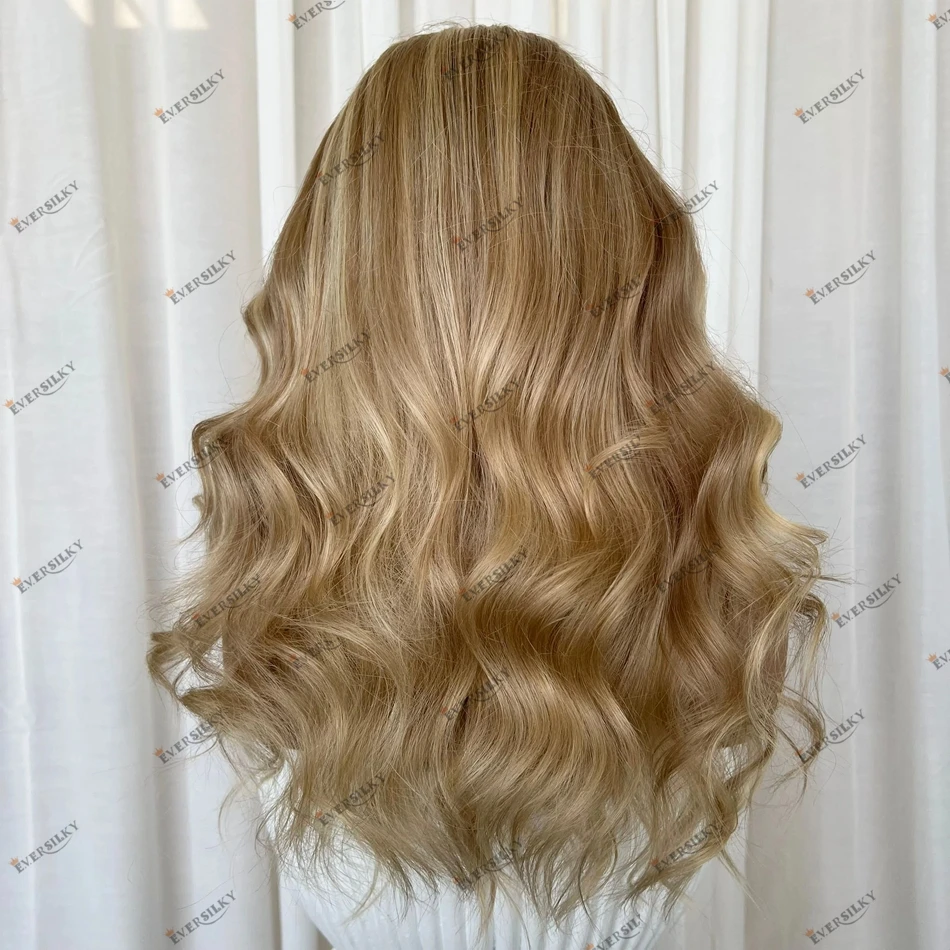 Cabello humano brasileño Remy Rubio Balayage cuerpo ondulado cabello humano peluca con parte en U peluca con parte lateral izquierda/derecha para mujeres negras pelucas con parte en V