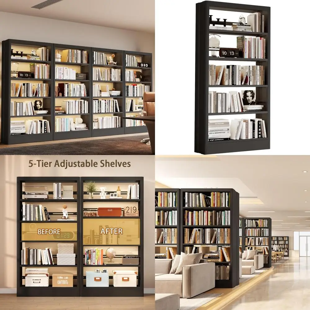 رف كتب معدني شديد التحمل مكون من 5 طبقات قابل للتعديل لتخزين المكتبة والمكتب بتصميم طويل