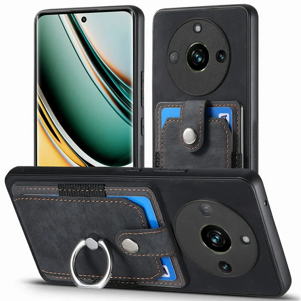 

Realme 11 Pro Plus 5G Leather Card Holder Ring Case For OPPO Realme 11 4G Camera 360 Protect Back Cover Realmi 11 10 9 Pro Funda