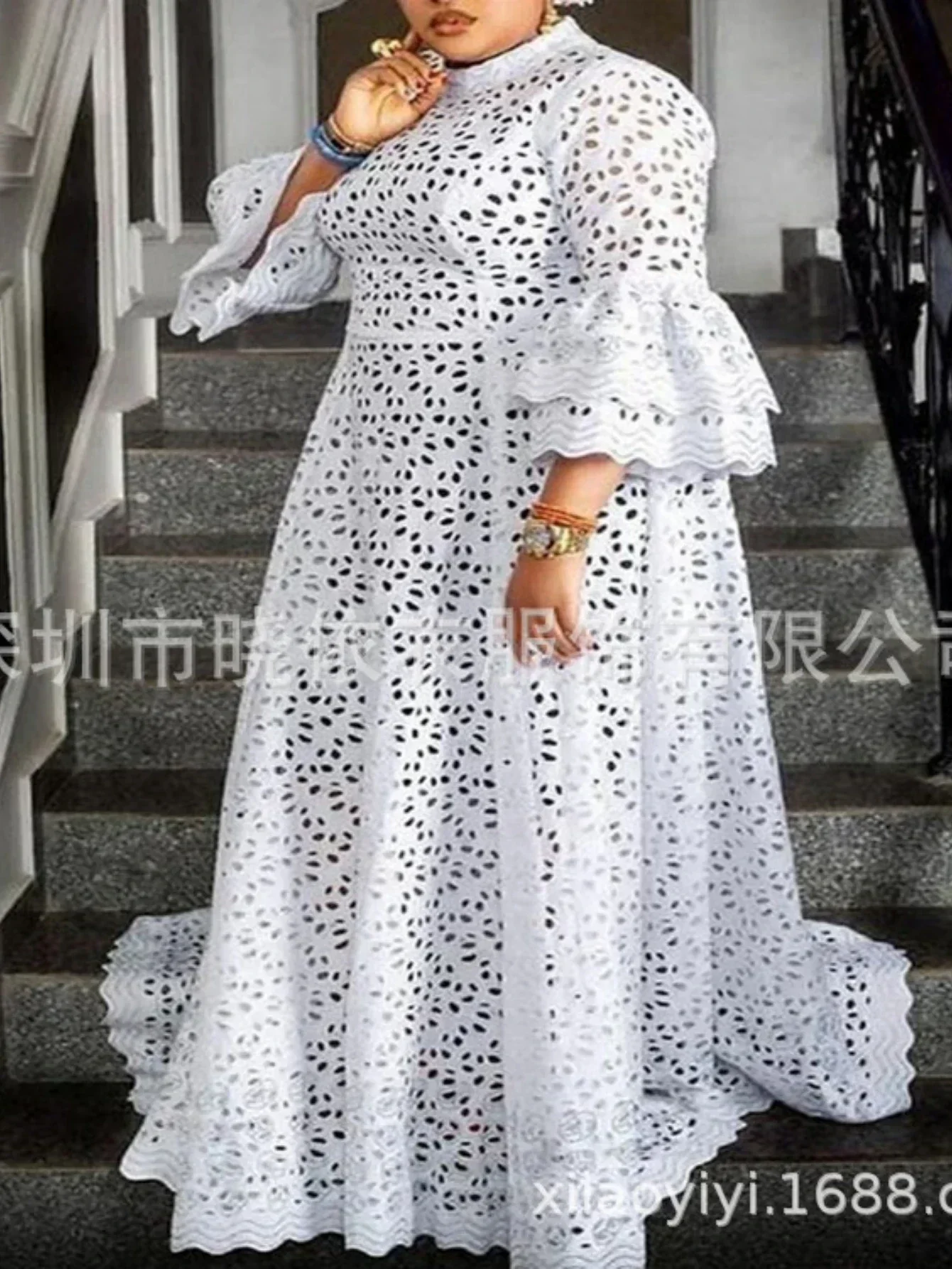

White Dress Women Flare Sleeve O Neck Party Long Maxi Dresses Lace High Waist Vestidos Wedding Night Loose Elegant Spring 2025