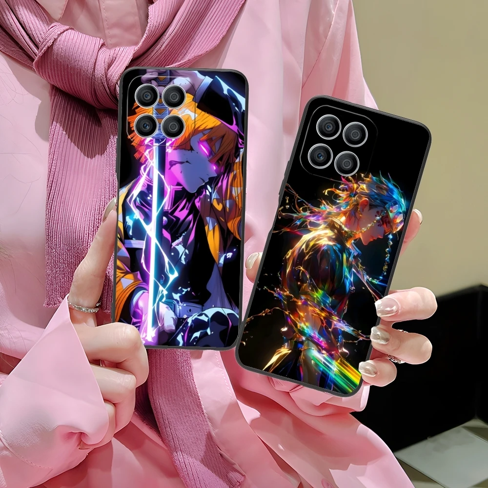 Demon Slayer Colored Neon Cell Phone Case for Huawei Honor 90 80 70 60 50 30 20 10 9 8 7 Pro S SE Lite 5G Black Cover Shell