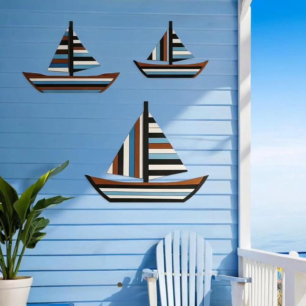Decoración Náutica para Pared, 3 Piezas, Decoración de Pared de Velero de Madera, Arte Náutico Costero, Velero Colgante, Escultura Rústica de Barco Oceánico