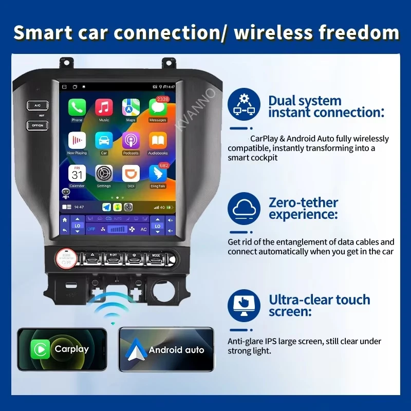 KVANNO Android15 Touchscreen For Ford Mustang 2015-2019 256G Bluetooth Carplay Display Car Stereo Video Player 4G WiFi AutoRadio - view 3