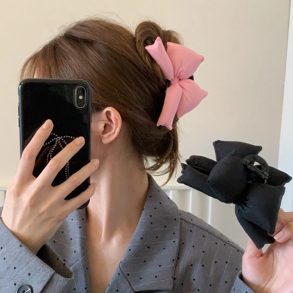 

sponge ribbon bow hair clip, versatile for girls, shark clip, hair clip for back of the head, elegant hair accessory