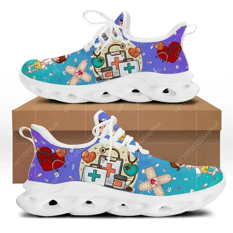 Brand Design Women Sneakers White Nursing Shoes Cute Cartoon Nurse Doctor Medical Print Light Lace-up Flats Footwear - view 5