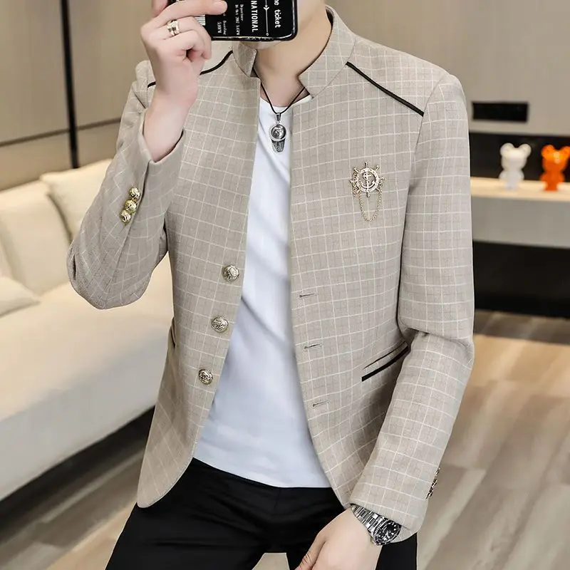 2-A75  2022 Spring and Autumn New Men's Suit Youth Slim Small Suit Single Suit Top Staollar Jacket Men