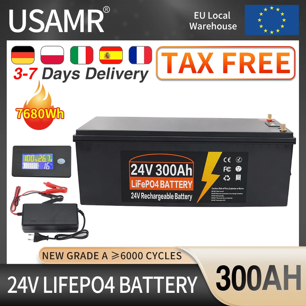 12V 24V 100Ah 200Ah 500AH 300AH 600AH LiFePO4 Battery Built-in BMS 6000 Cycle Lithium Iron Phosphate Cell For RV Golf Cart Solar