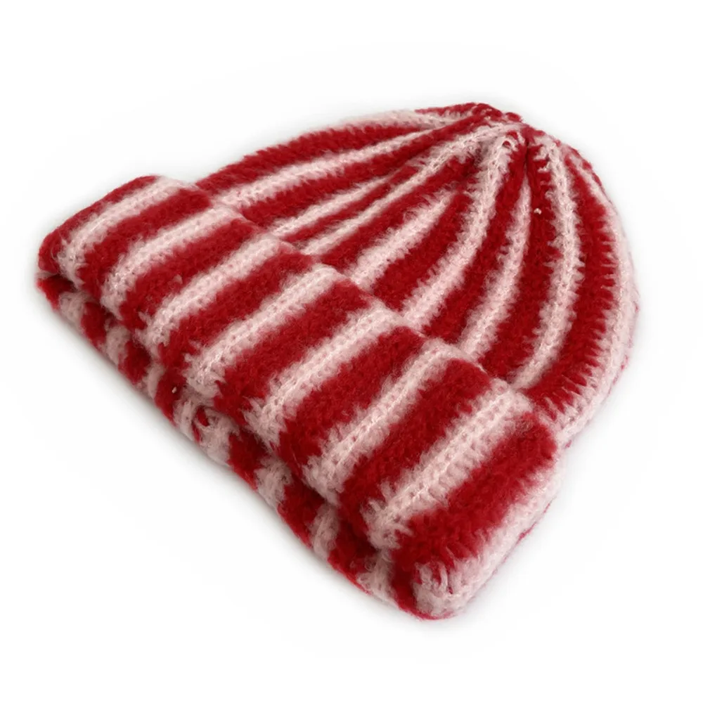 Striped Knitted Beanie Cap Windproof Flanged Design Cold Proof Warm Hat Outdoor Cycling Pullover Skullies & Beanies