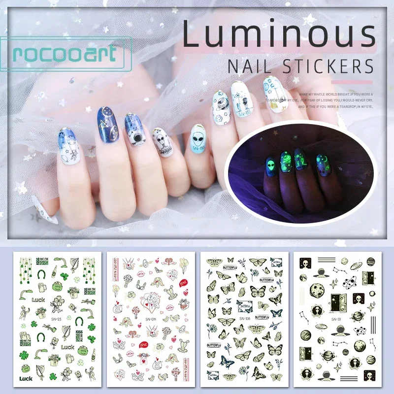 Spaceman Extraterrestrial Nail Art Luminous Night Nail Sticker Outer Space Spaceship  Nail Tattoo Moustache Art For Girls  Boys