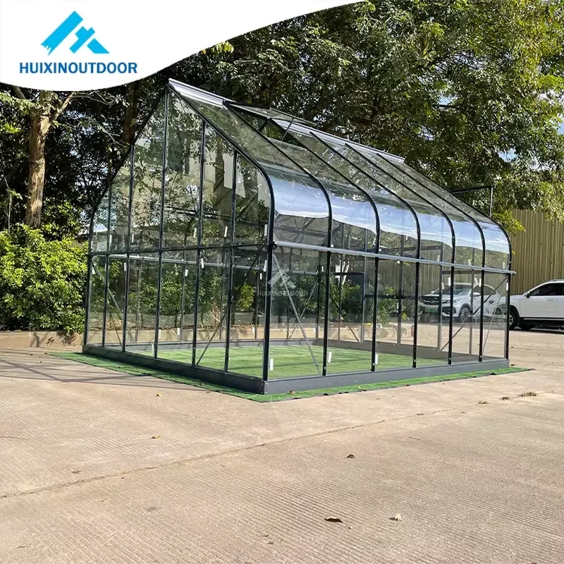 High Quality Double Layer Tempered Glass Aluminum Frame UV Protected Strong Curved Garden Greenhouse for Factory Wholesale