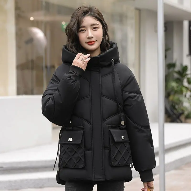 Winter Women Clothing Puffer Jacket Warm Design Hooded Cotton Coat Thick Pockets Windproof Cotton-padded Jacket Zipper Outerwear