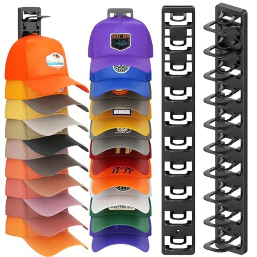 Hat Hook for Wall, 2 Pack Hat Organizer, Hat Holder with Strong Adhesive and Screws, Cap Holder Hat Hangers for Wall Closet Doo