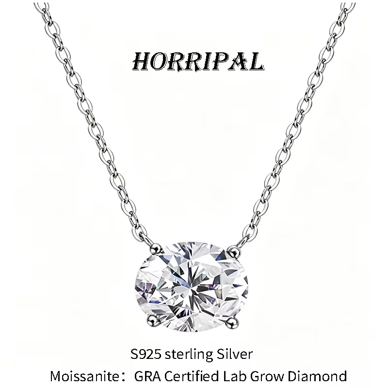 HORRIPAL 1-2CT Oval 100% Moissanite Necklaces for Women GRA Certified S925 Silver Fashion Dainty Banquet Party Fine Jewelry Gift