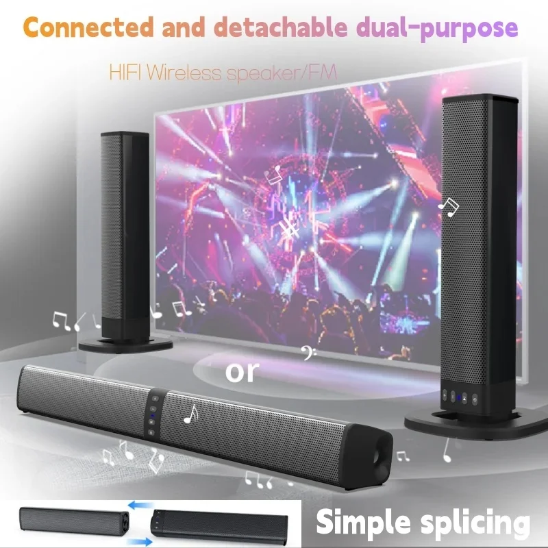 BS-36 40W TV/PC Soundbar Stereo Echo Wall Portable Wireless Bluetooth Speaker Separable Dual Use Home Theater With FM Radio TWS 