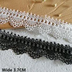 3.7CM Wide White Black Cotton Polyester Hollow Embroidered Lace Ribbon Sewing Fringed Ribbon Dress Collar Apparel DIY Crafts