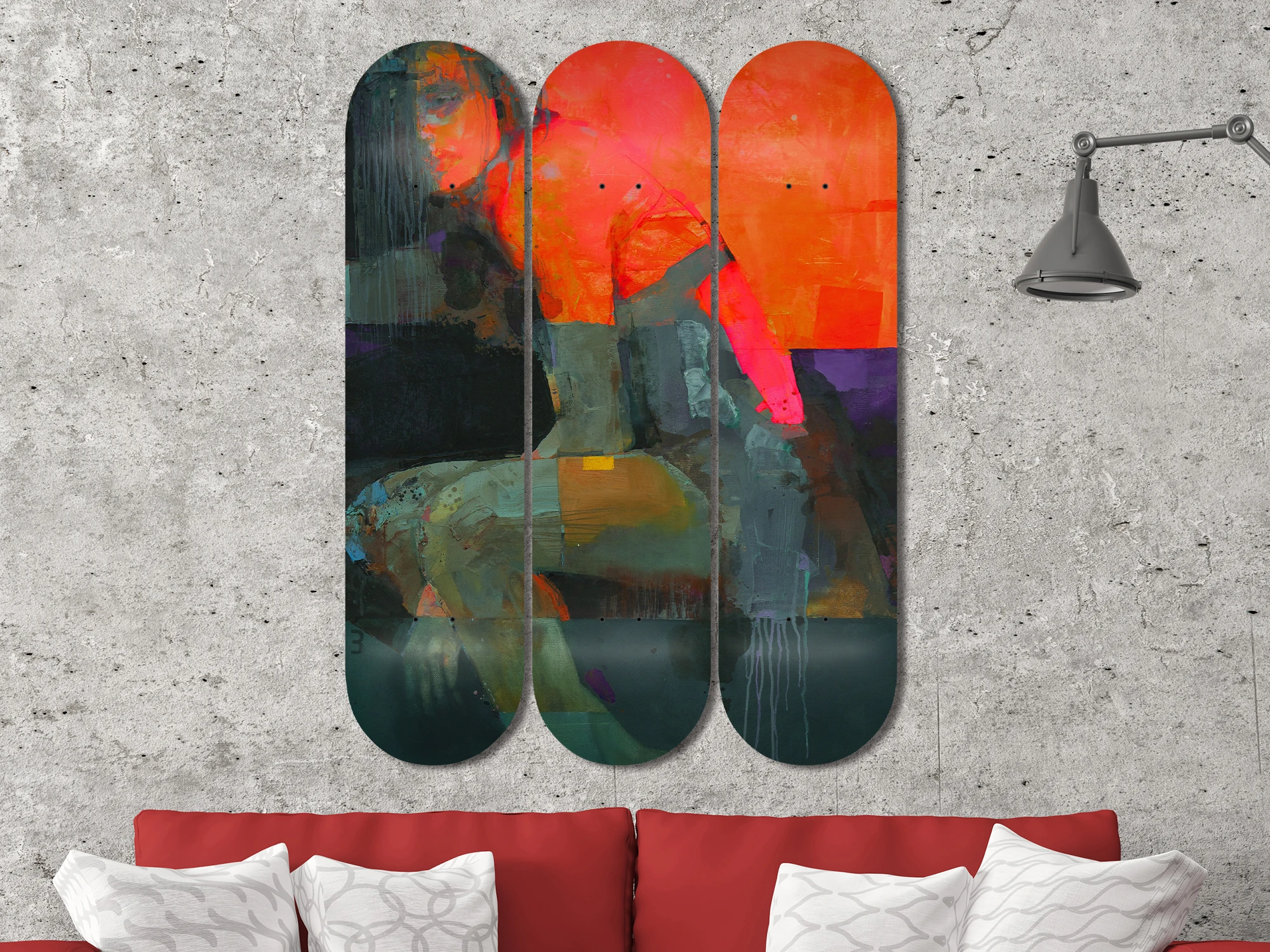 3pcs Abstract Painting Skateboard Wall Mural Pop Art Pro-Grade Skate Deck Wall Plates for Bar Club Game Room Wall Decoration