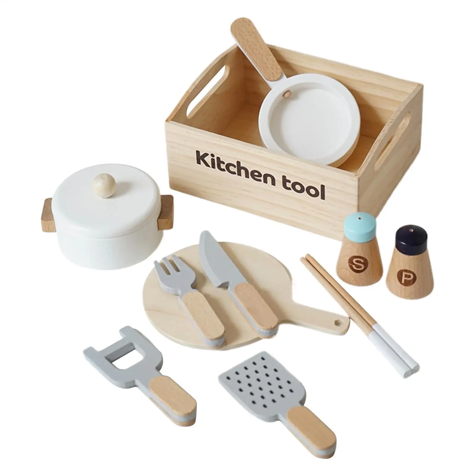 子供用おままごとキッチンセット 木製知育玩具 男の子と女の子向けの様々なキッチン用品とアクセサリーが含まれています