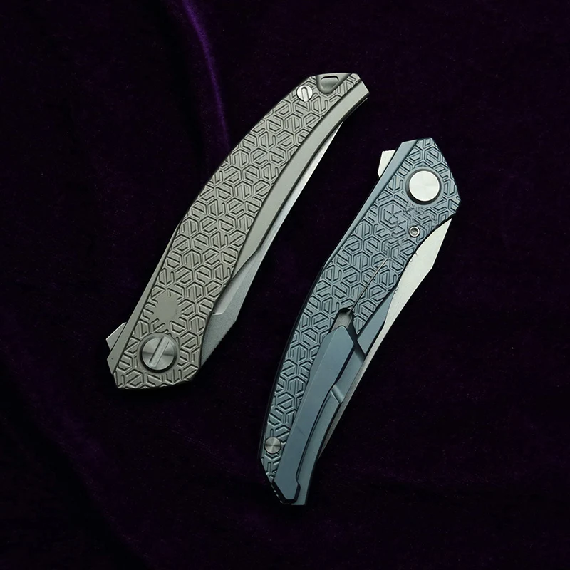 LEMIFSHE-cuchillo táctico plegable de doble fila, herramienta EDC de rodamiento de cerámica, mango de titanio, marca Cromax PM Blade