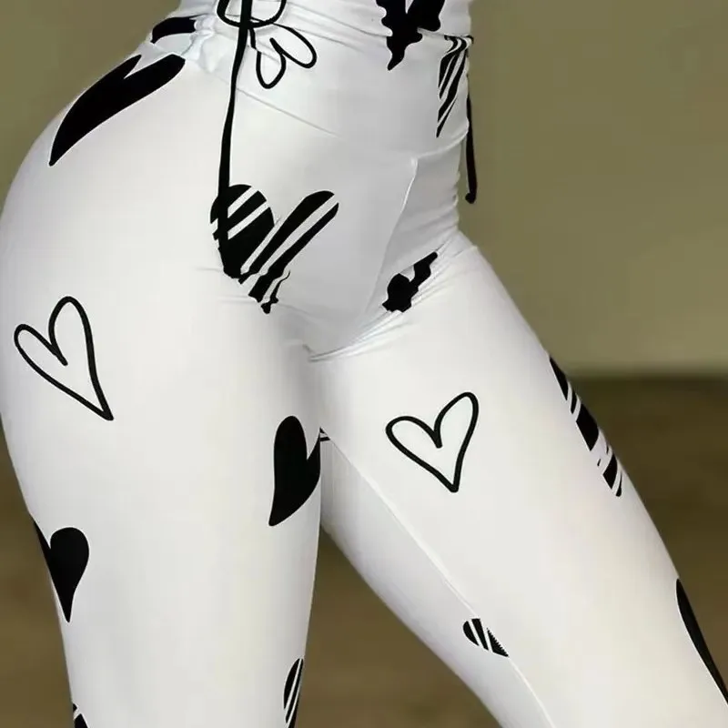 2025 Love Print Pants Pant For Woman Pull Trouser Fitness Butt Lift Yoga Bodycon Drawstring All-match Simple Style Sports Casual