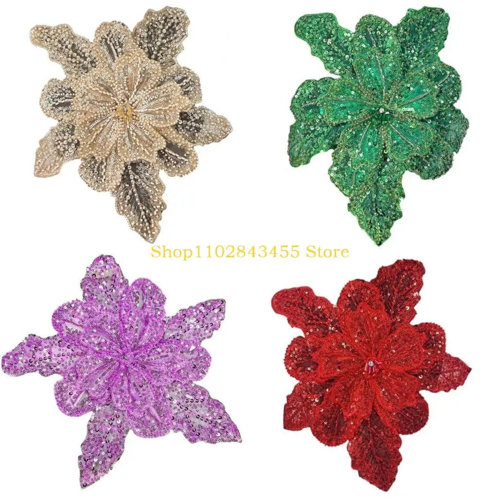

49MC Eye-Catching Flower Fabric Applique Sequined Sewing on Patches for Wedding/ Evening Dress Clothing Patches