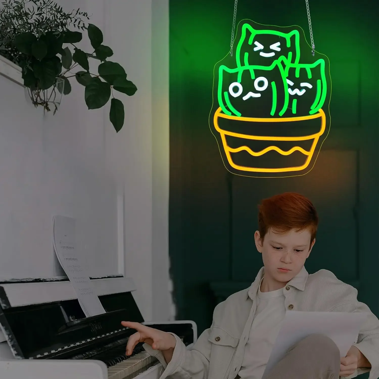 Luz de neón LED de gato Cactus, letrero de neón de gato en maceta, alimentación USB, iluminación ajustable, sala de juegos, hombre, cueva, Bar, fiesta, decoración de cumpleaños
