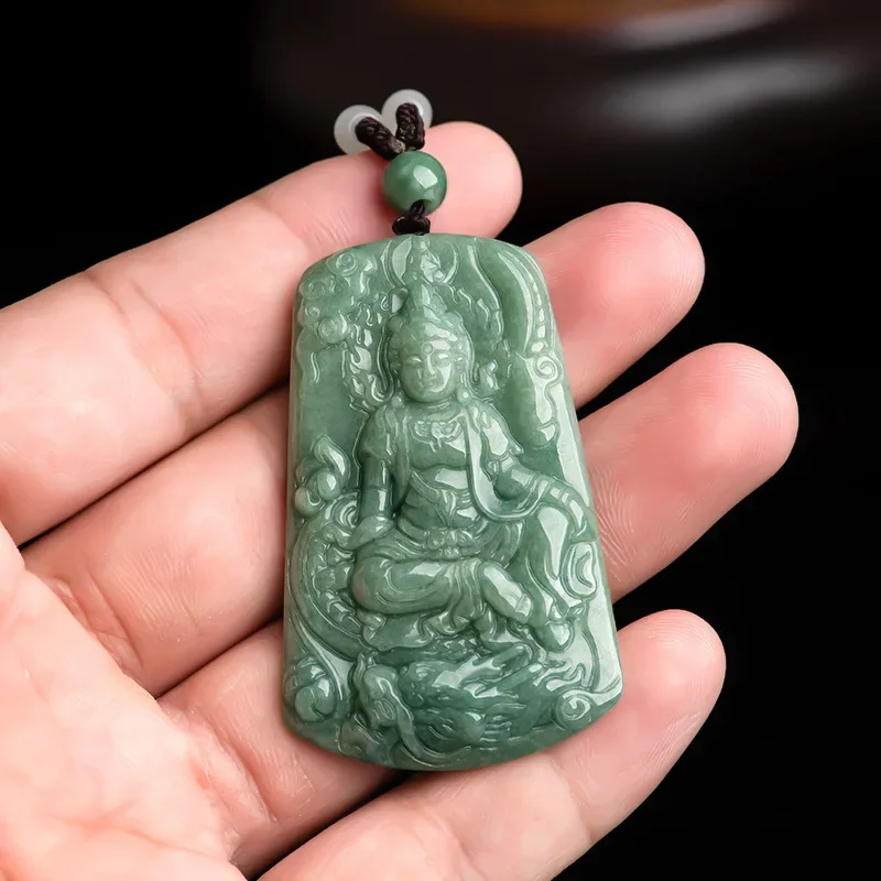 

Burmese Jade Guanyin Pendant Amulets Necklace Vintage Green Natural Jadeite Emerald Stone Gift Jewelry Designer Gifts for Women