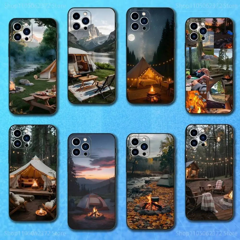 

Mountain Outdoor Camping Phone Case For iPhone 16,15,14,13,12,11 Plus,Pro Max,XS,X,XR,SE,Mini,8,7,Soft Silicone Black Cover