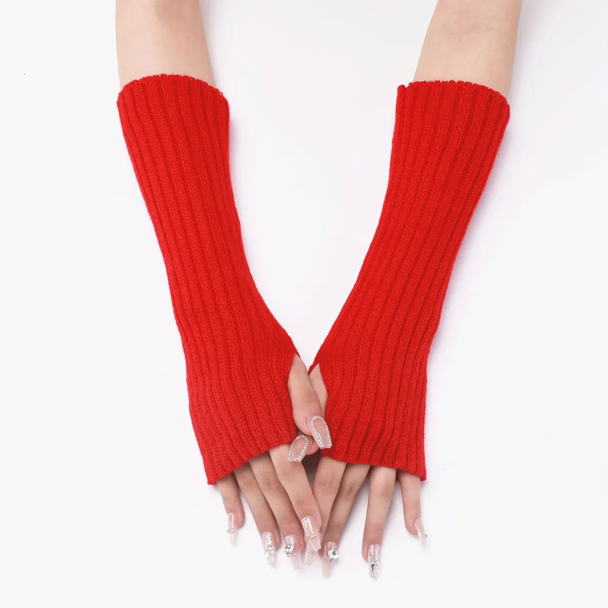 Long Striped Gloves New Cross-border Autumn and Winter Wool Sleeves for Men and Women Long Knitted Warm Fingerless Fake Sleeves