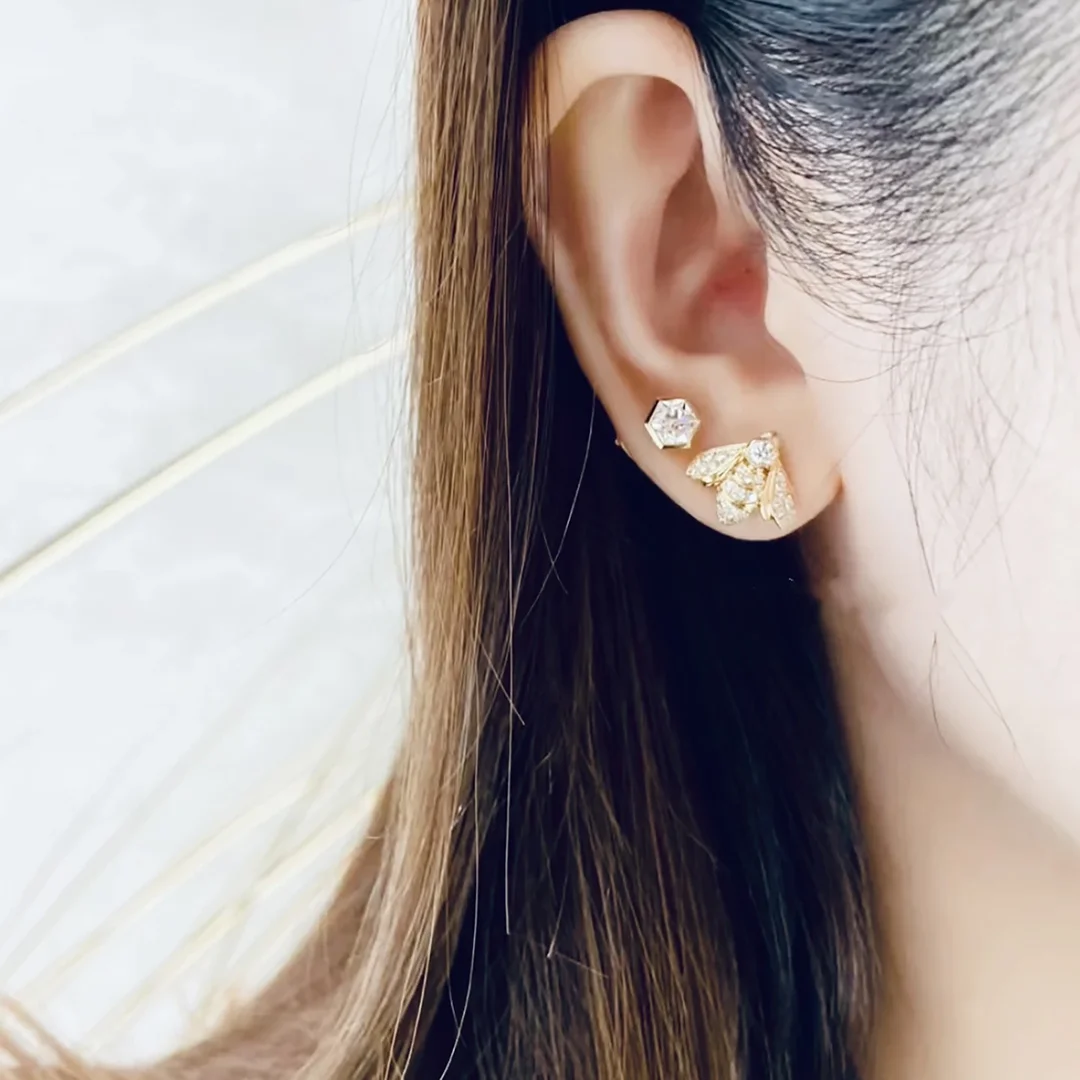New French Luxury Jewelry S925 Pure Silver Asymmetrical Women's Earrings. Bees and Love. Not Fading or Allergic 5
