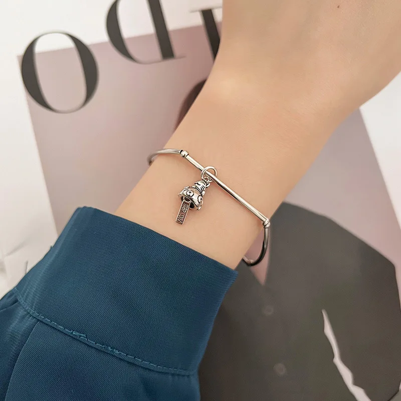 VENTFILLE 925 Sterling Silver Animal Cat Bracelet for Women Girl Bell Luck Cartoon Retro Jewelry Birthday Gift Dropshipping