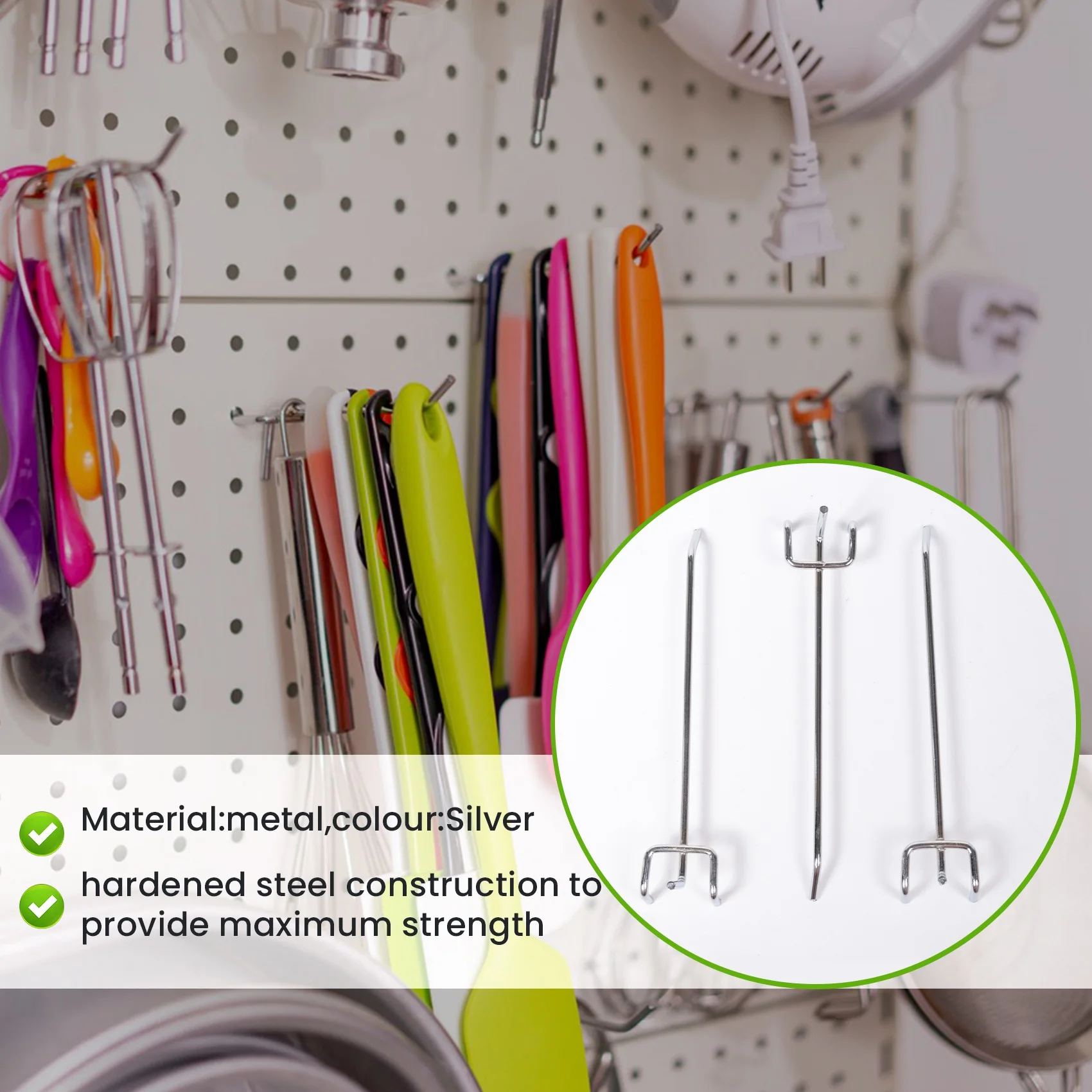 AS60-50 Pcs 6-Inch Pegboard Hooks Metal Shelving Hooks And Organizer Assortment Pegboard Garage Storage Organizer
