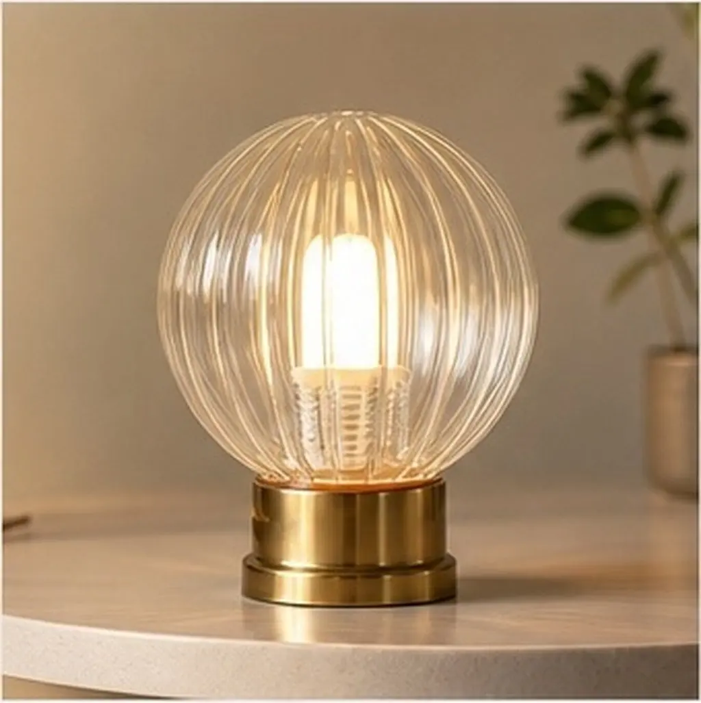 Clear Ribbed Globe Glass Lampshade G9 Socket 4.7 Inch Round Replacement for Pendant Wall Light Fixtures Transparent Round Glass
