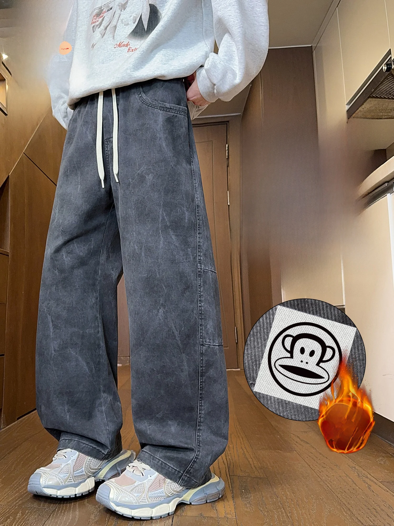 

Мужские повседневные брюки Paul Frank American Sle Dyed с широкими штанинами, весенние, из утолщенного хрустального бархата, из чистого хлопка, свободного кроя, для отдыха